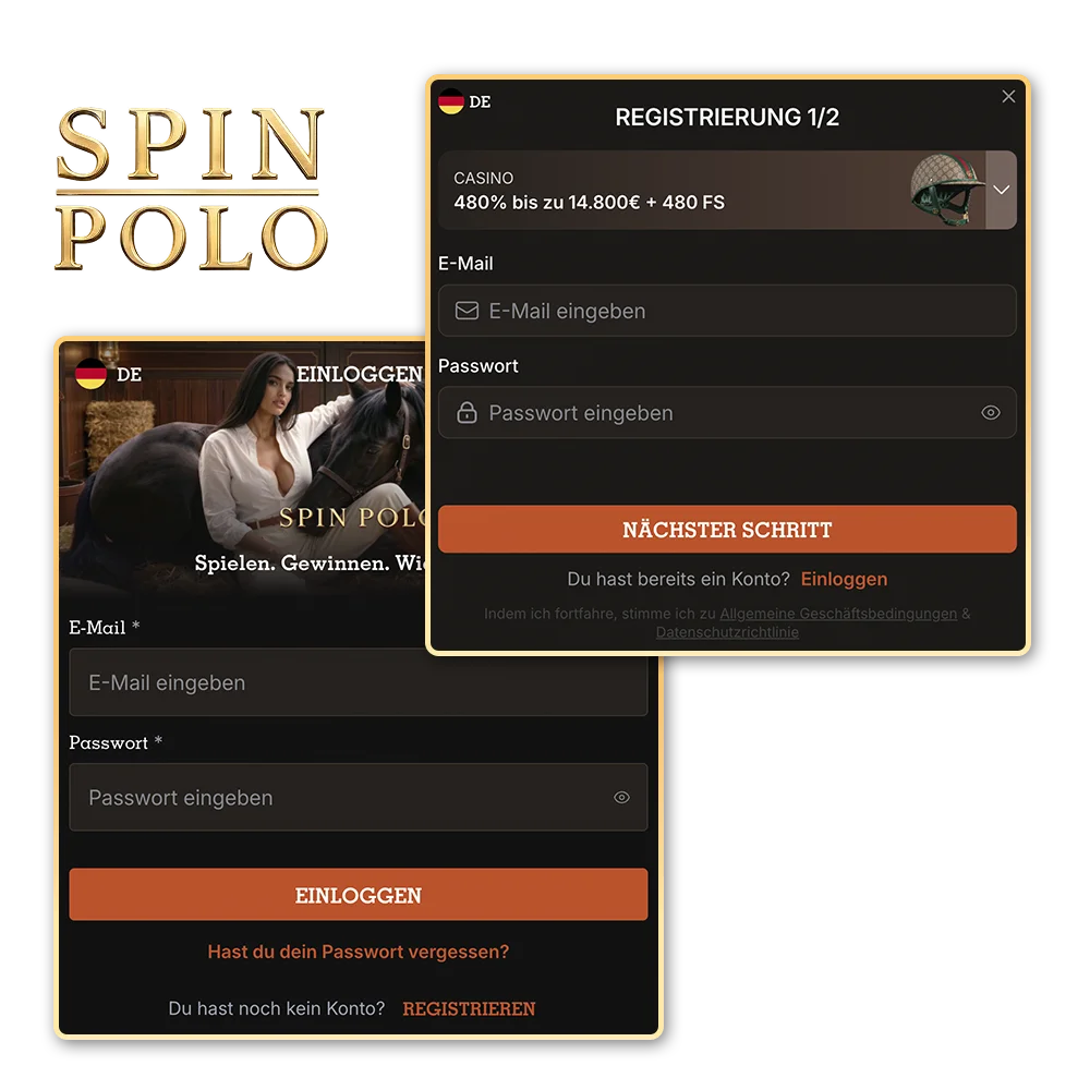 Registrieren Sie sich mit nur wenigen Klicks auf der Website des Wettanbieters Spinpolo.