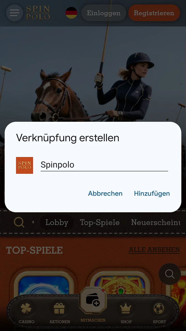 Bestätigen Sie die Installation der Spinpolo-App und warten Sie, bis sie abgeschlossen ist.