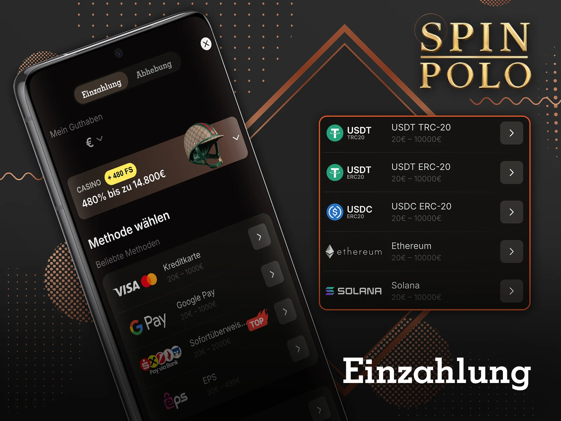 Tätigen Sie Einzahlungen mit schnellen und sicheren Zahlungsmethoden auf der Website von Spinpolo.