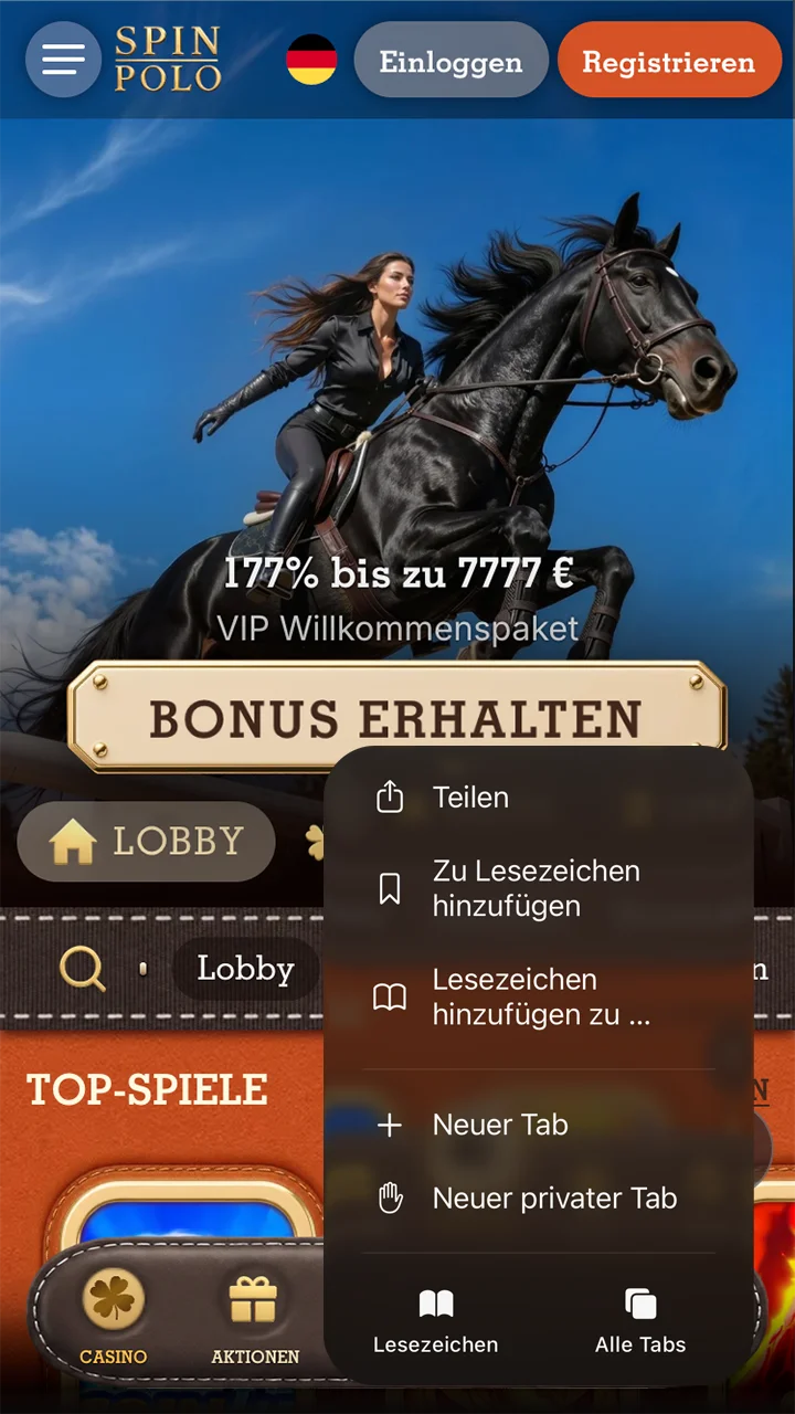 Starten Sie die schnelle Installation der Spinpolo-App.