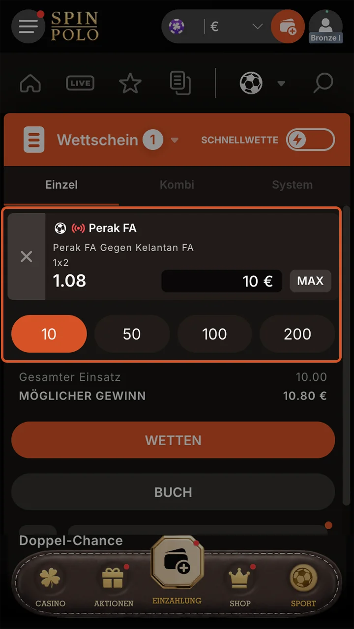 Informieren Sie sich über die in der Spinpolo-App angebotenen Wettquoten.