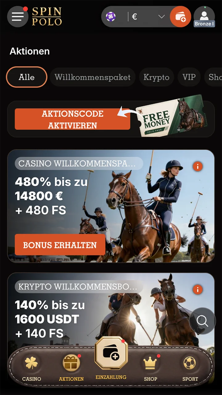 Holen Sie sich Ihren Willkommensbonus in der Spinpolo-App.