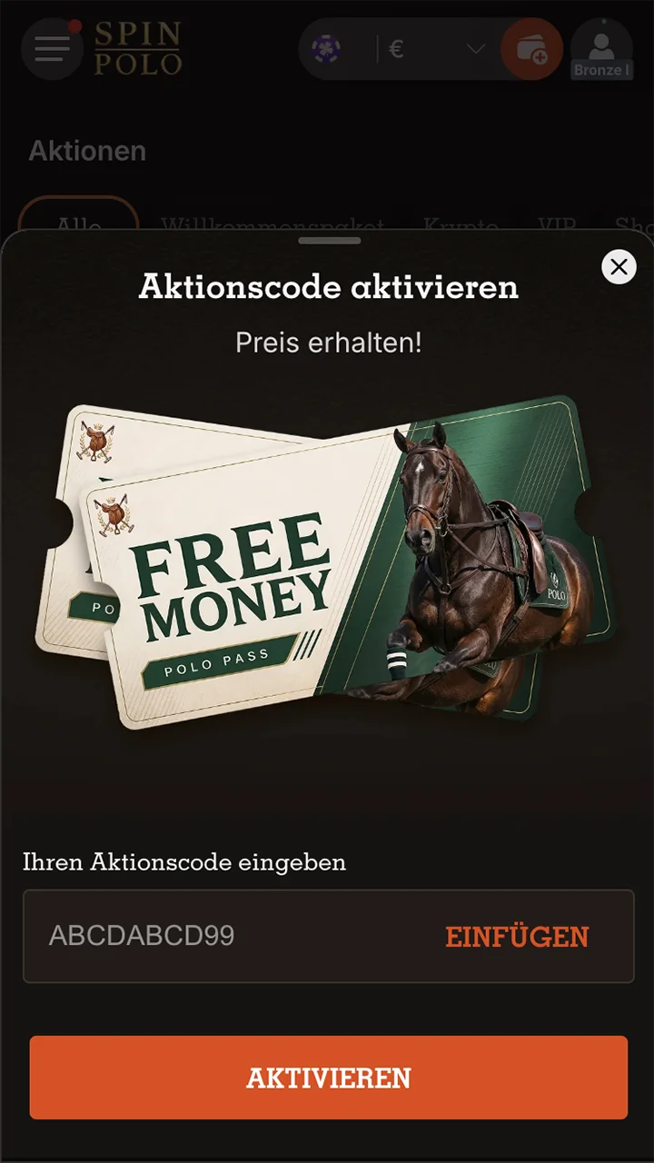 Bitte überprüfen Sie, ob der in der Spinpolo-App eingegebene Aktionscode korrekt ist.