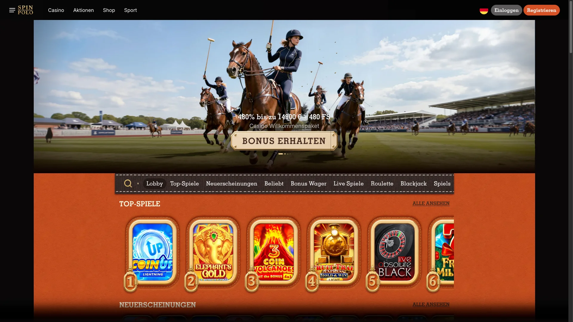 Startseite der Website Spinpolo.
