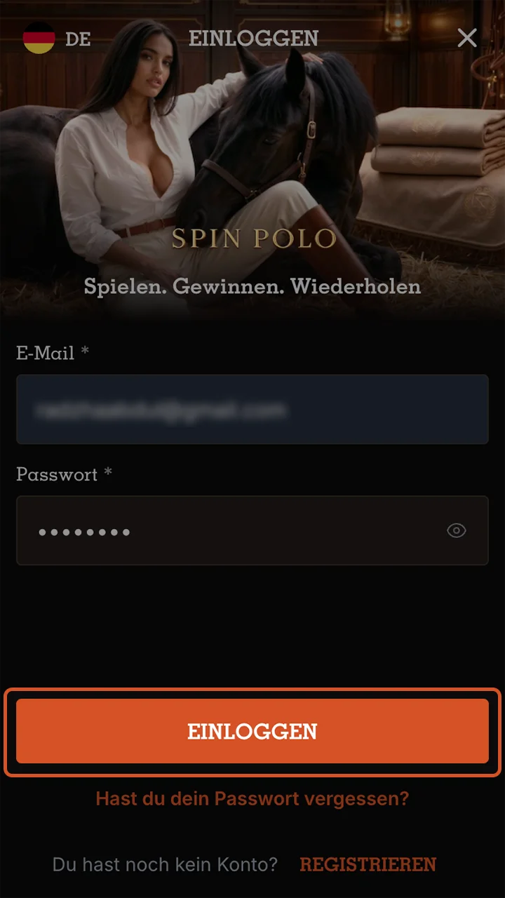 Schließen Sie den Anmeldevorgang auf der Spinpolo-Website ab.