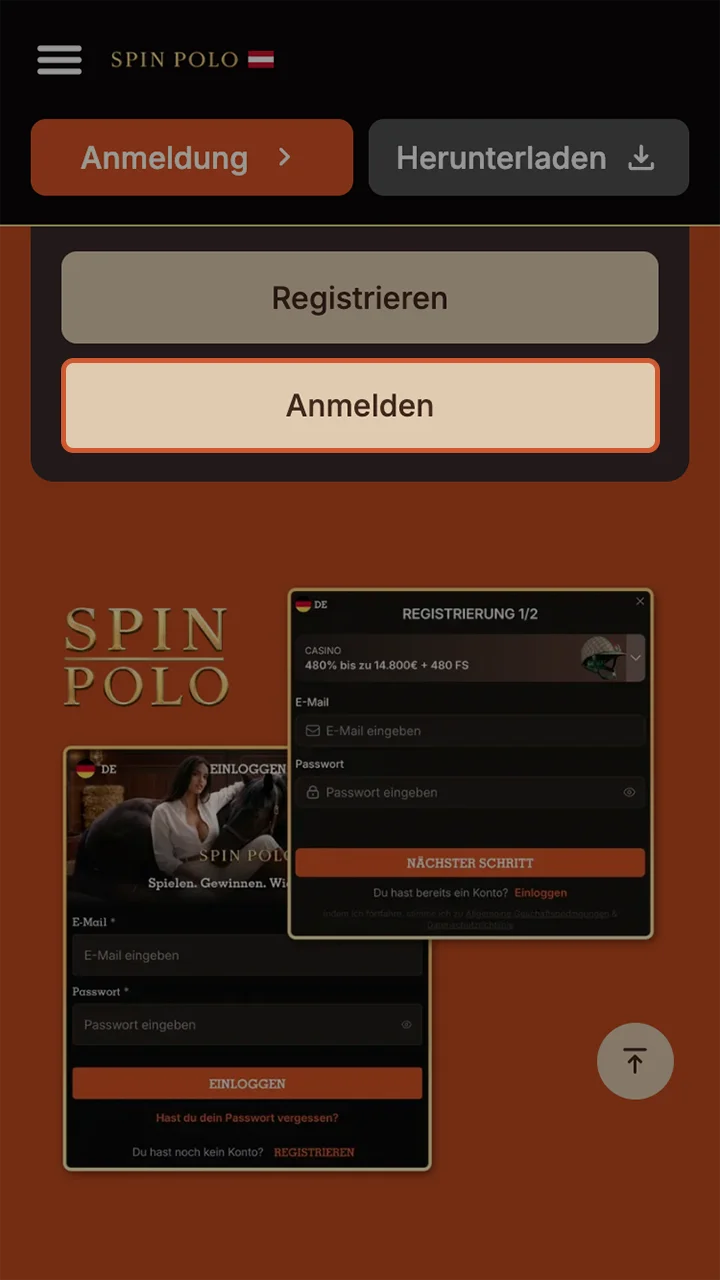 Befolgen Sie die Anleitung, um sich schnell auf der Spinpolo-Website anzumelden.
