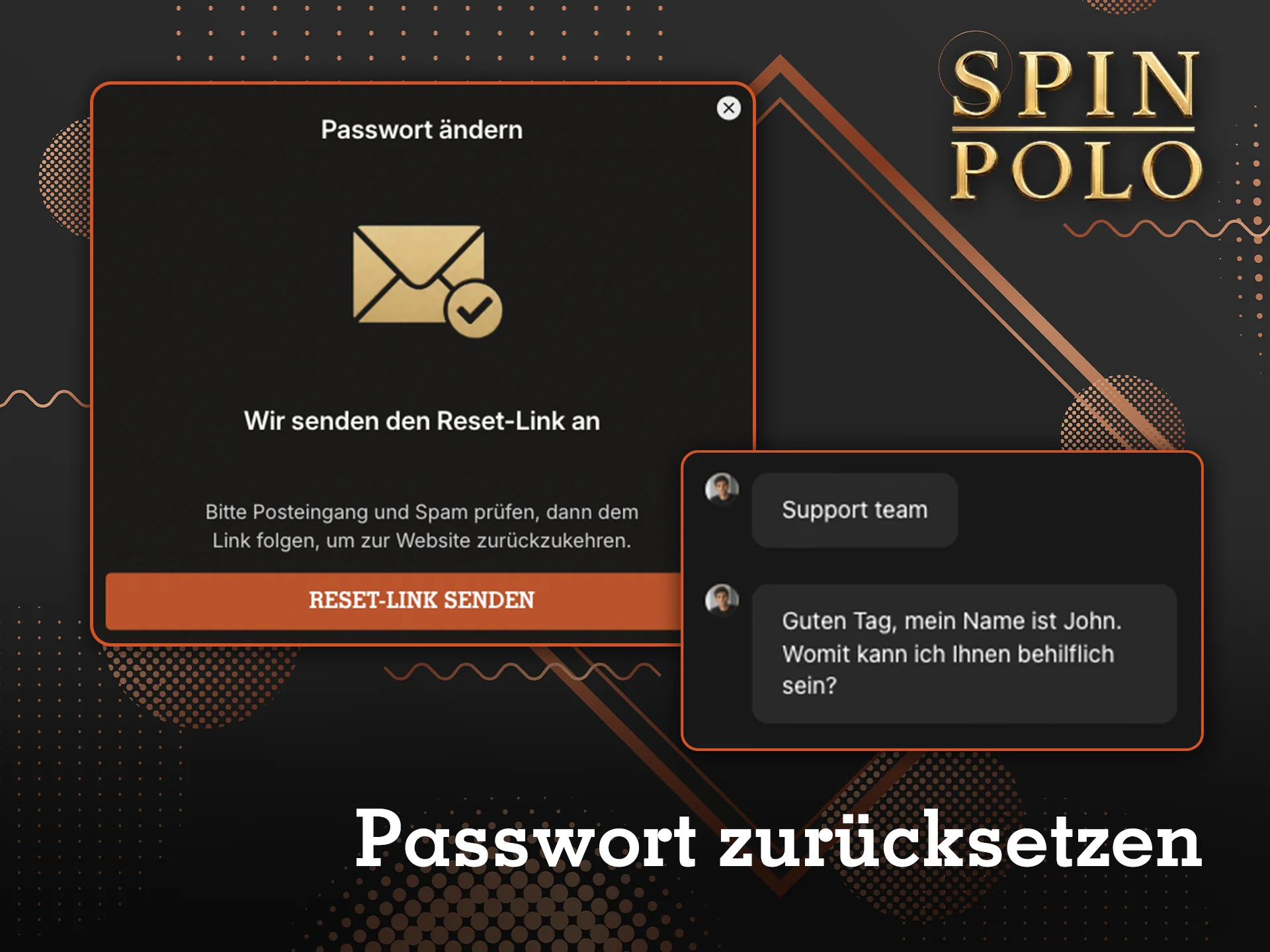 Wenden Sie sich an den Spinpolo-Kundendienst, um Ihr Passwort wiederherzustellen oder zu ändern.
