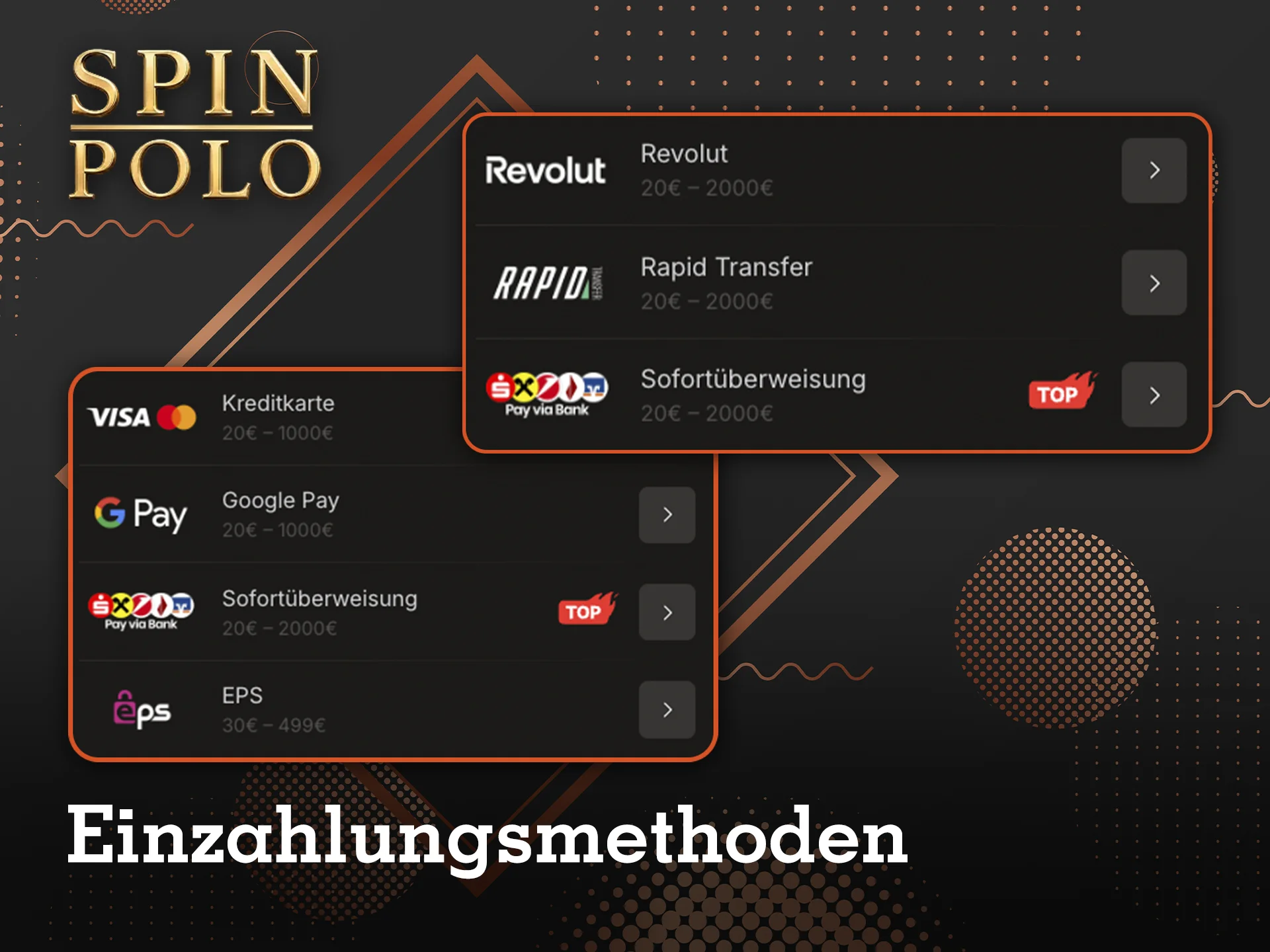 Nutzen Sie Ihre Bankkarte, um auf der Website von Spinpolo eine Einzahlung vorzunehmen.