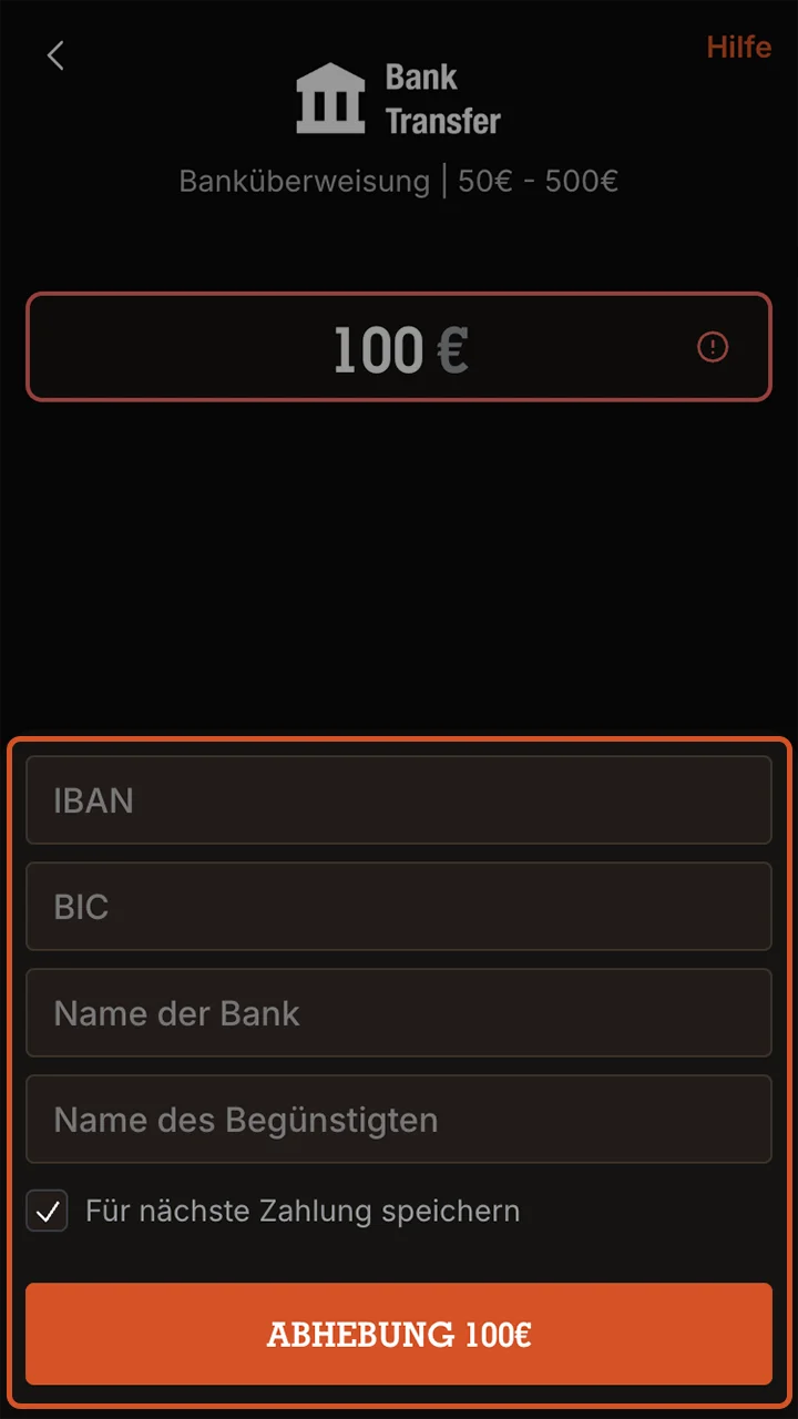 Geben Sie die erforderlichen Daten ein und bestätigen Sie die Auszahlung auf der Website von Spinpolo.